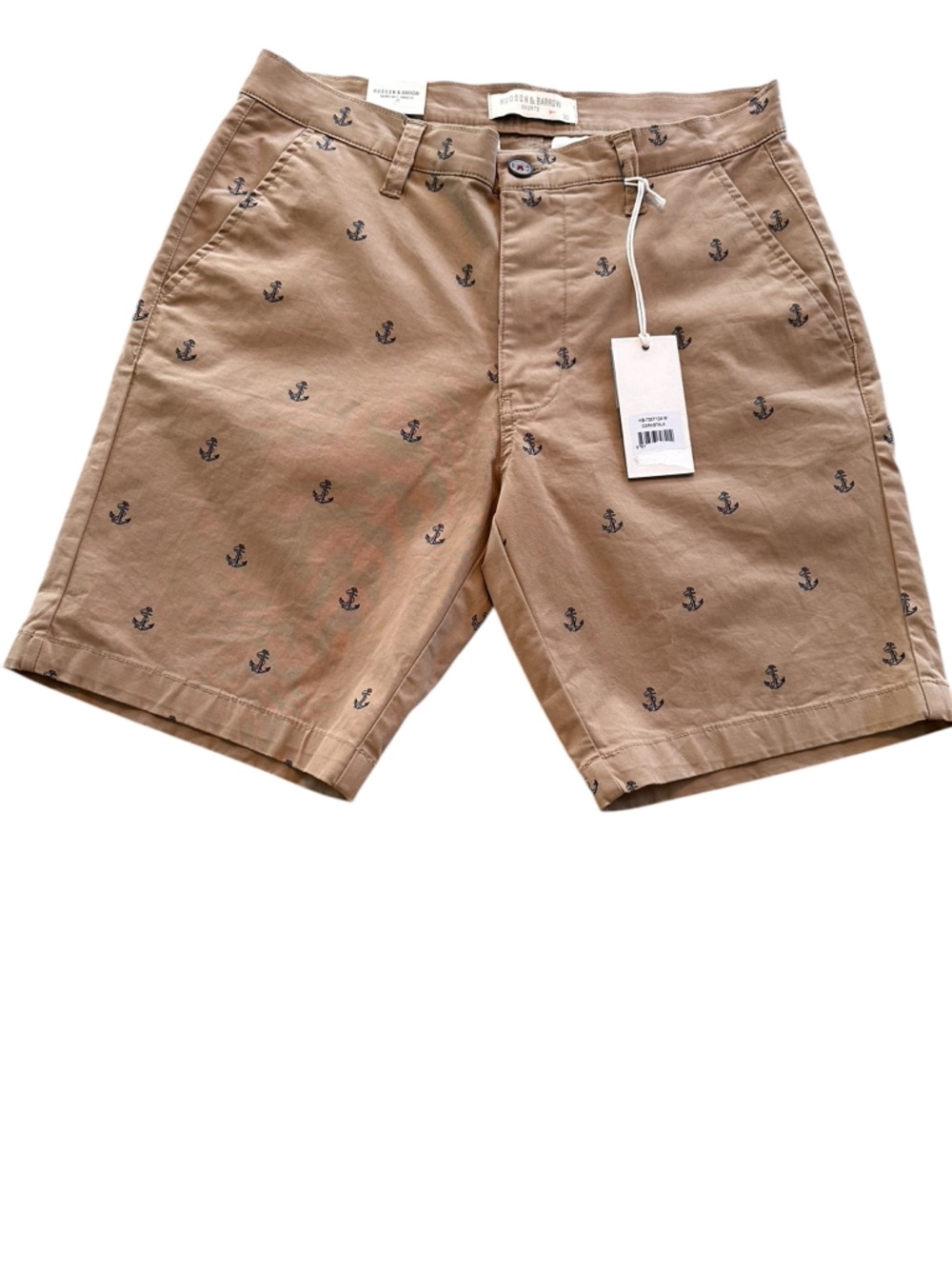 Hudson & Barrow Men’s Anchor Print Chino Shorts Khaki Nautical Preppy Sz 30 NWT